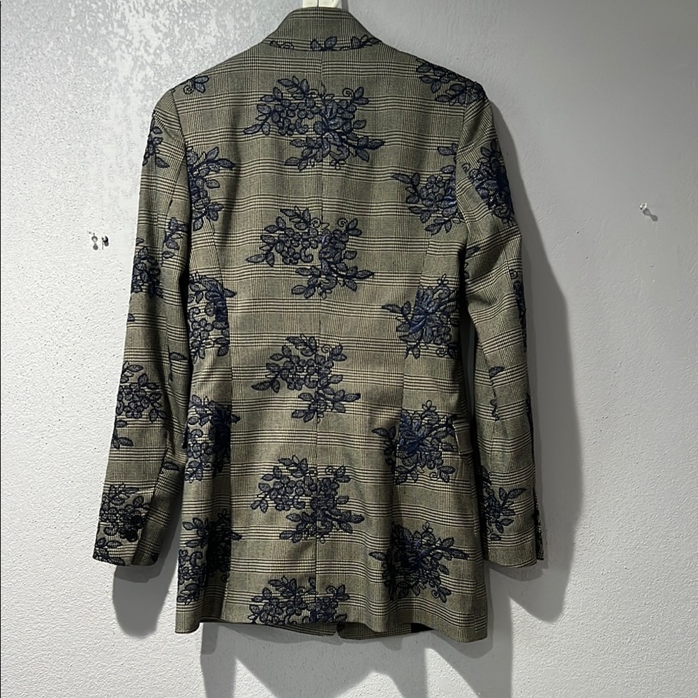 Zara Basic Collection Plaid Floral Embroidered Blazer/Jacket, Small - Picture 2 of 11